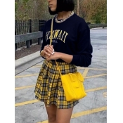 LW Letter Print Plaid Skirt Set