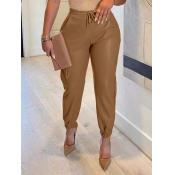 LW BASICS PU Mid Waist Solid Regular Pants