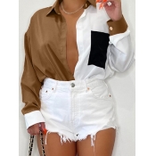 LW COTTON Plus Size Pocket Design Patchwork Shirt