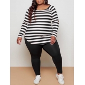 LW Plus Size Casual O Neck Striped Black Two-piece