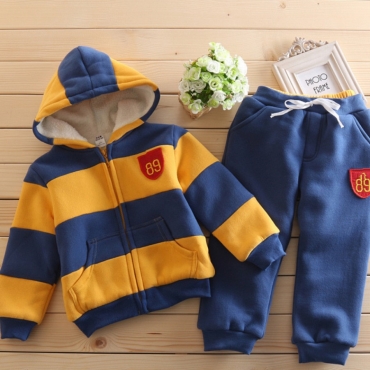 

LW COTTON Boy Striped Drawstring Tracksuit Set, Yellow