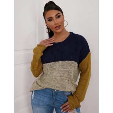 

LW Color-lump Patchwork Sweater, Royalblue