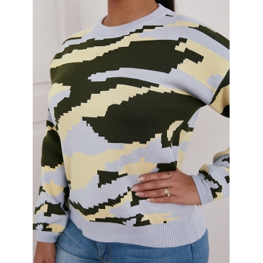 

LW Dropped Shoulder Camo Print Sweater, Light grey
