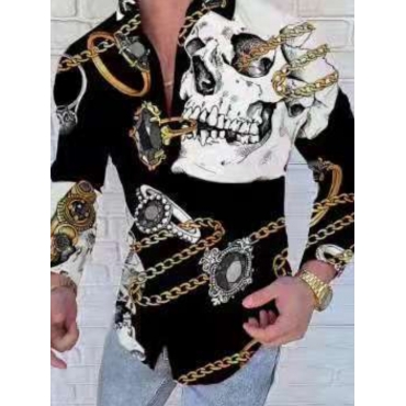 

LW Men Chain Print Button Design Shirt, Black