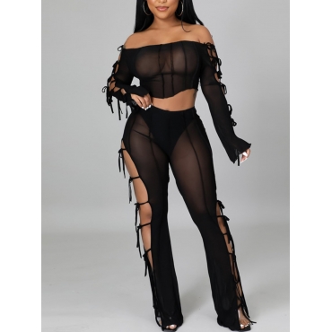 

LW SXY See-through Hollow-out Design Pants Set, Black