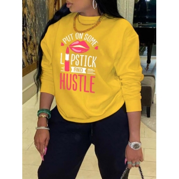 

LW BASICS Round Neck Lip Letter Print Sweatshirt, Yellow