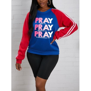 

LW Letter Print Patchwork Sweatshirt, Royalblue