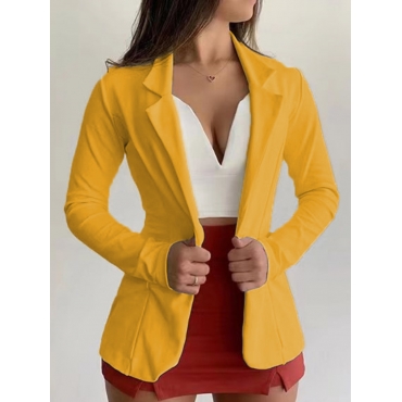 

LW BASICS Work Turndown Collar Long Sleeve Yellow Blazer
