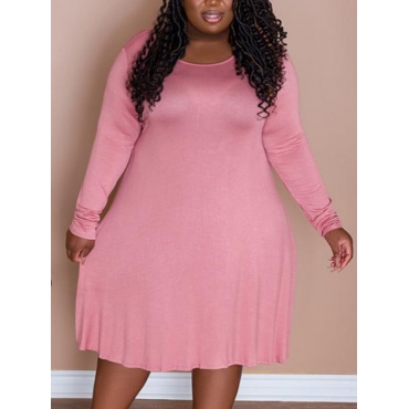 

LW Plus Size Milk Fiber Round Neck Basic Dress, Pink