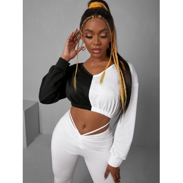 

LW COTTON Patchwork Regular Black And White Sweatshirts&Hoodies