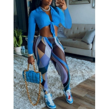 

LW Bandage Geomatric Print Pants Set, Blue