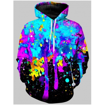 

LW Men Street Hooded Collar Graffiti Print Multicolor Hoodie, Multi