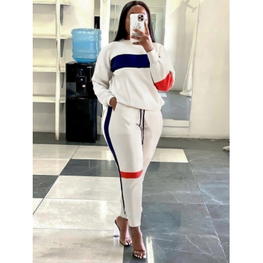 

LW Sporty Striped Pocket Design Tracksuit Set, White