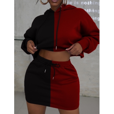 

LW Drawstring Patchwork Crop Top Sweat Skirt Set, Black