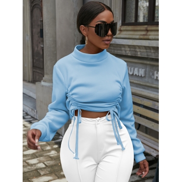 

LW COTTON Drawstring Solid Sweatshirts, Baby blue