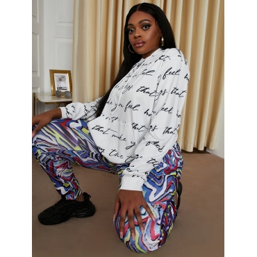 

LW Plus Size Casual Letter Print Pocket Design Tracksuit Set, Multi