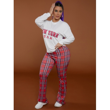 

LW Plaid Letter Print Pants Set, Red