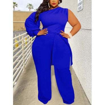 

LW Plus Size One Sleeve Wide Leg One-piece Jumpsuit, Blue