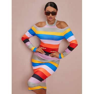 

LW Cold Shoulder Striped Bodycon Dress, Multicolor mstn