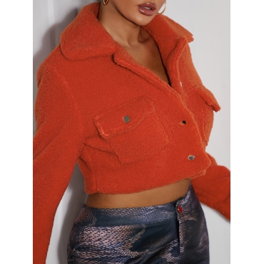 

LW Turndown Collar Button Pocket Design Short Coat, Red