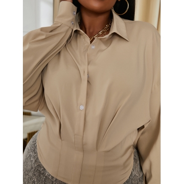 

LW Plus Size Lantern Sleeve Slit Blouse, Khaki