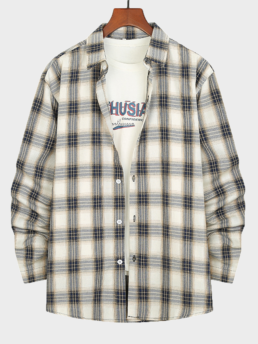 

LW Men Button Design Plaid Shirt, Black & white tartan
