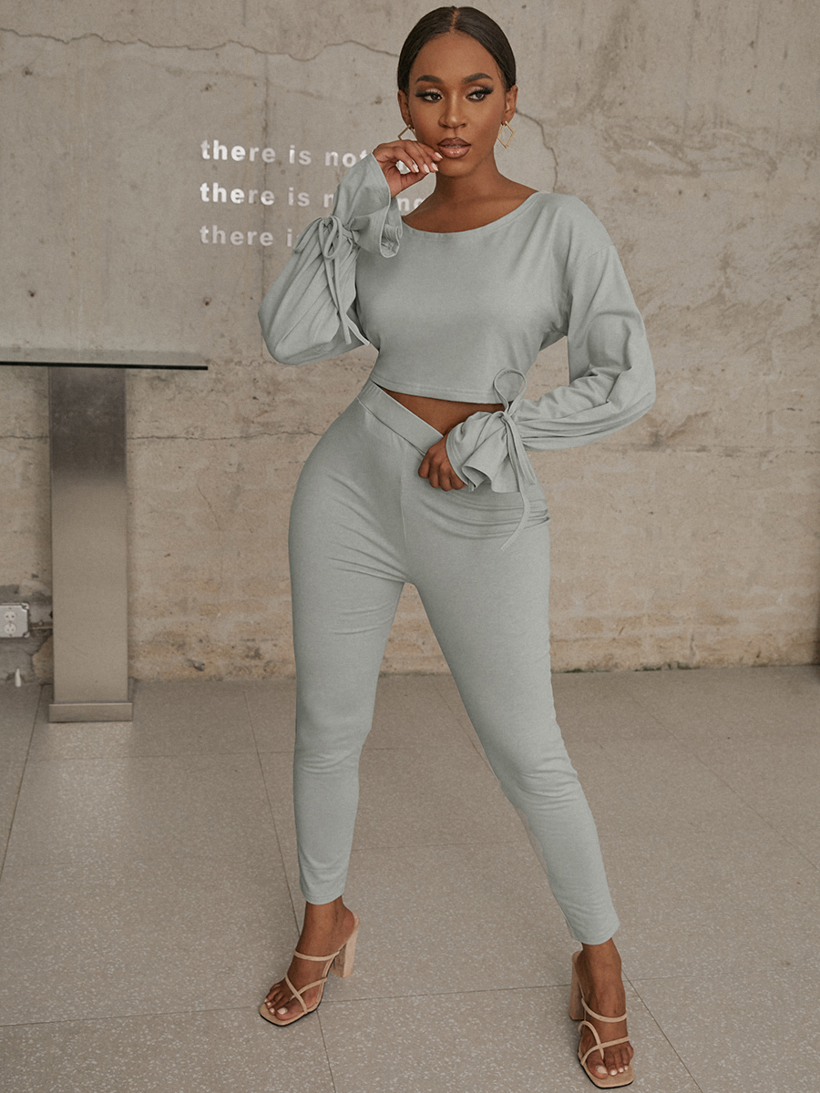 LW COTTON Drawstring Ruffle Design Pants Set