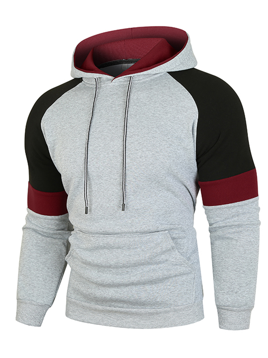 

LW Men Kangaroo Pocket Patchwork Hoodie, Light grey