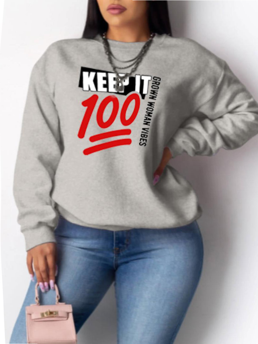 

LW Plus Size Letter Print Pullover Sweatshirt, Grey
