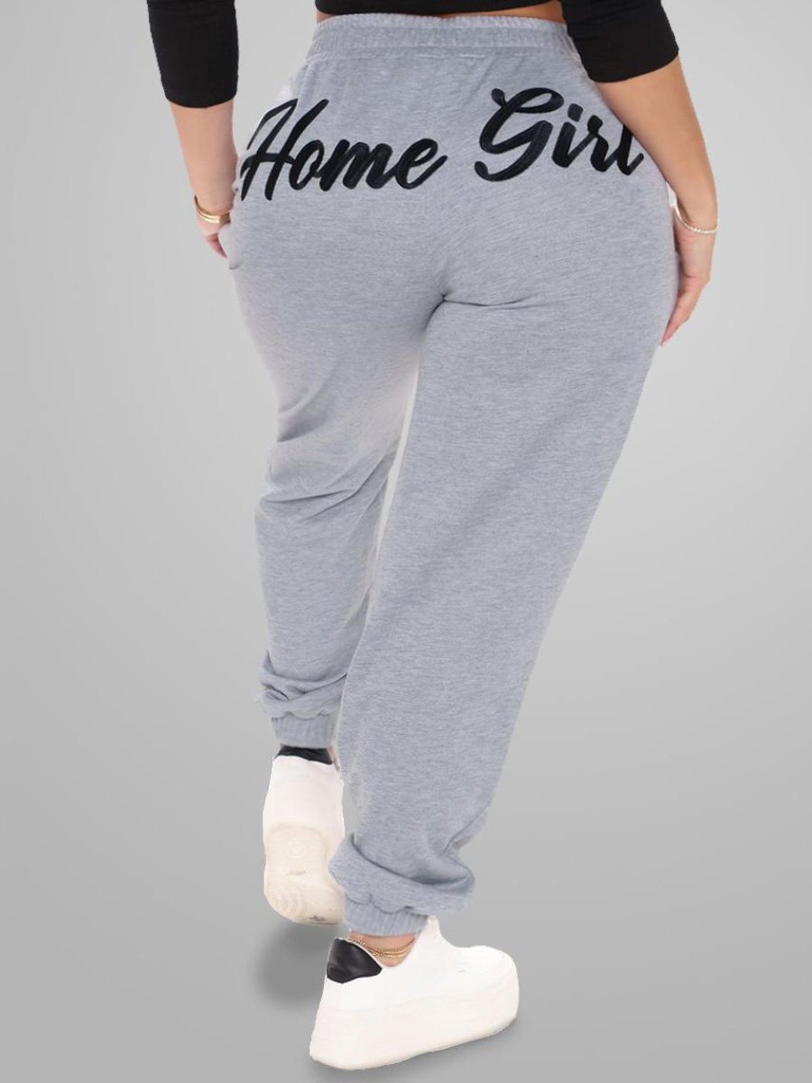 

LW Plus Size Sweat Elastic Waist Letter Print Pants, Grey