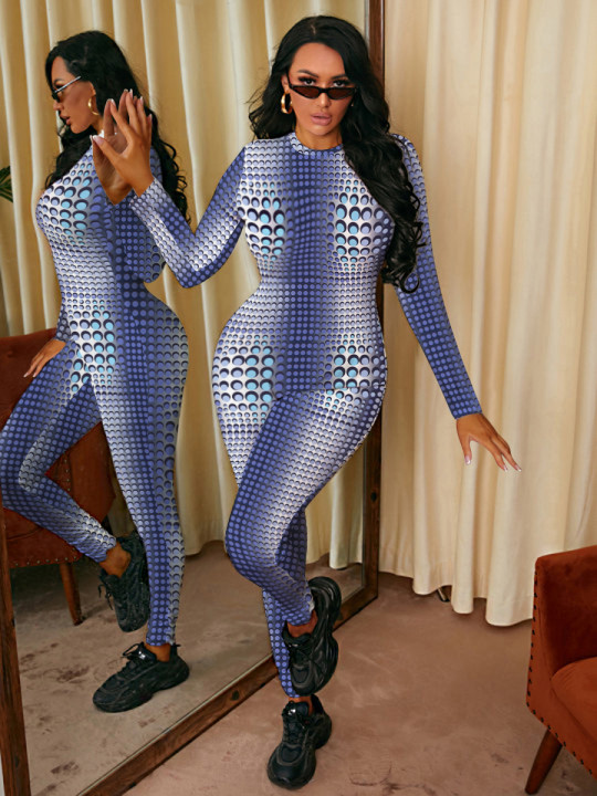 

LW Gradient Dot Print Skinny Jumpsuit, Blue