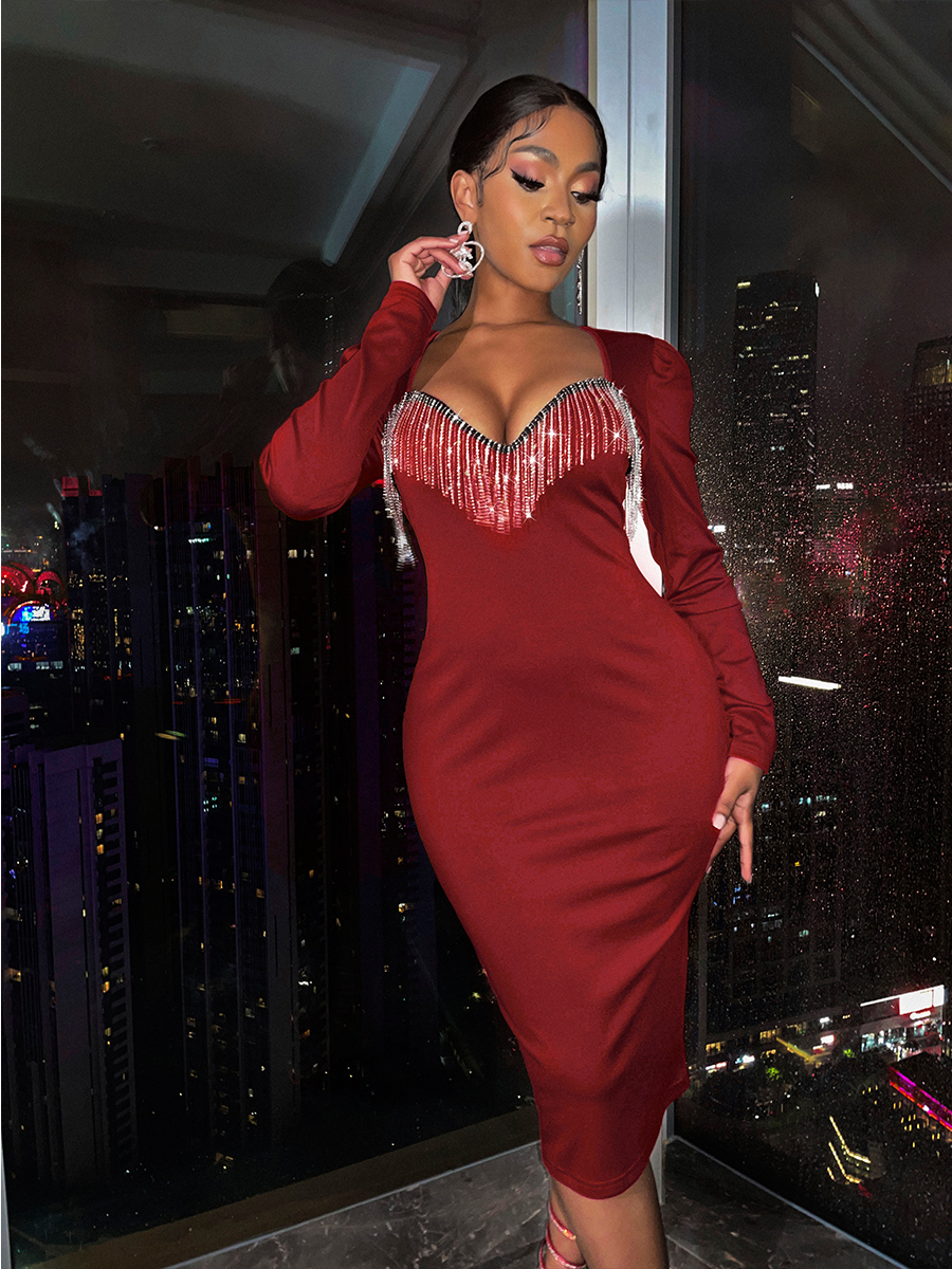 LW SXY Tassel Design Bodycon Dress