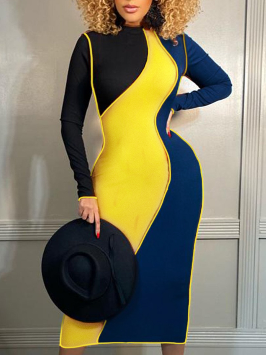

LW Round Neck Patchwork Bodycon Dress, Multi