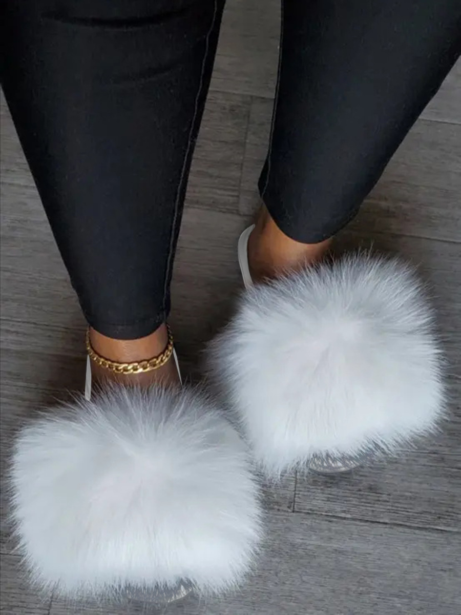 

LW Fluffy Open-toe Slippers, White