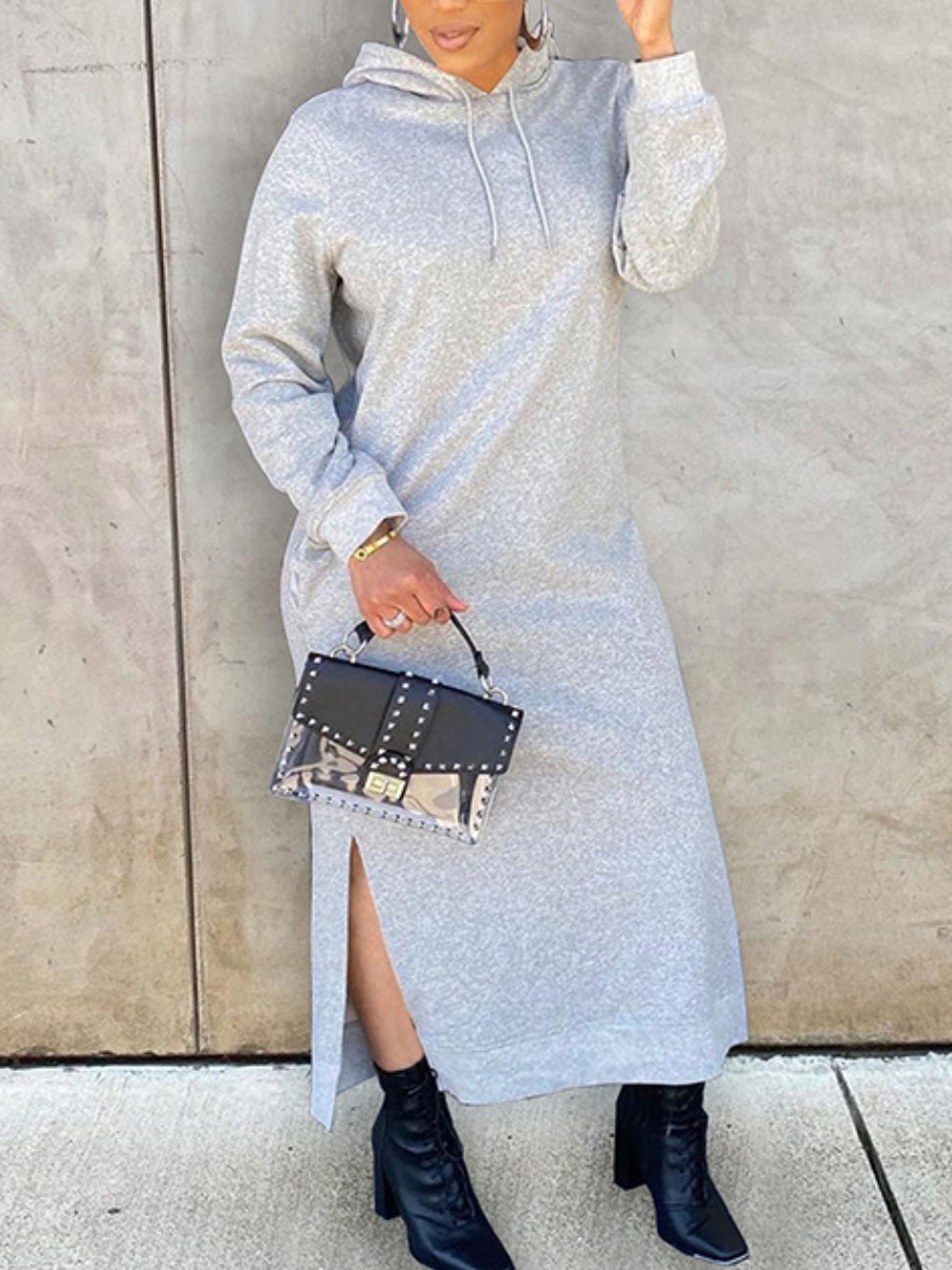 

LW Sweat Pocket Design Split Dress, Grey