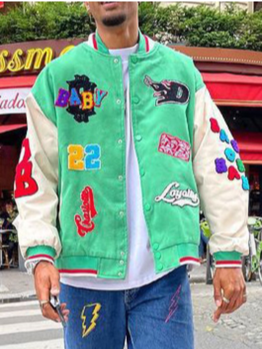 

LW Men Sticker Decor Puffer Jacket, Green