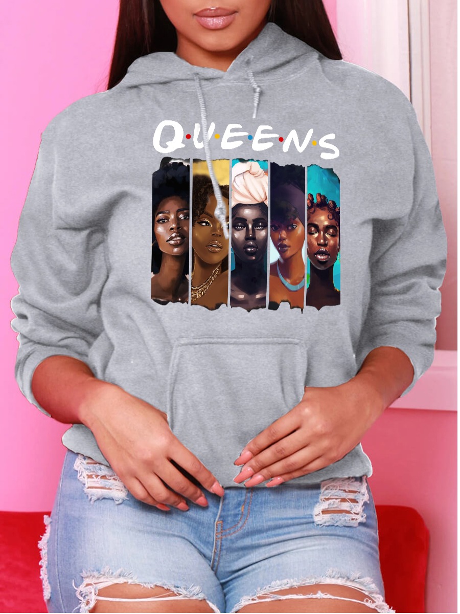 

LW Letter Figure Print Pullover Hoodie, Grey