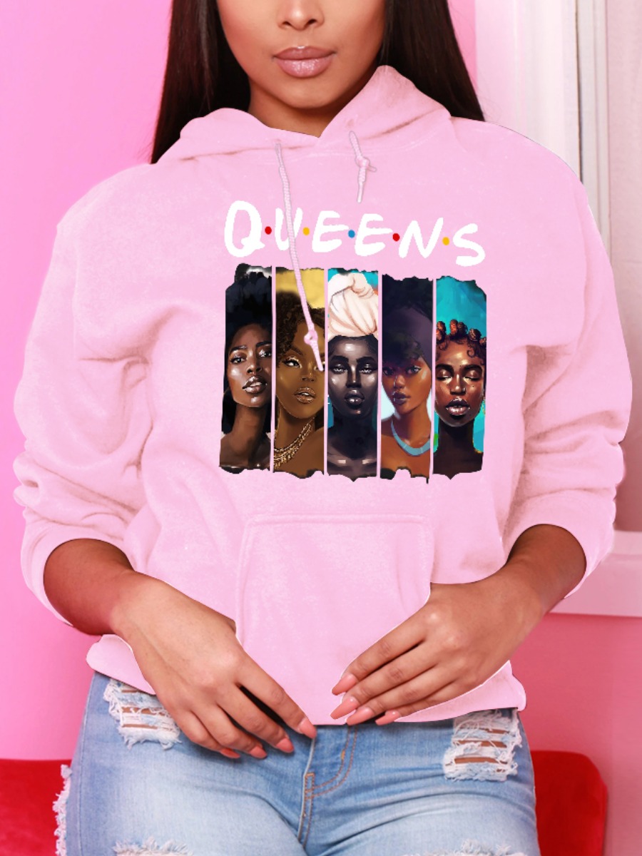 

LW Letter Figure Print Pullover Hoodie, Pink