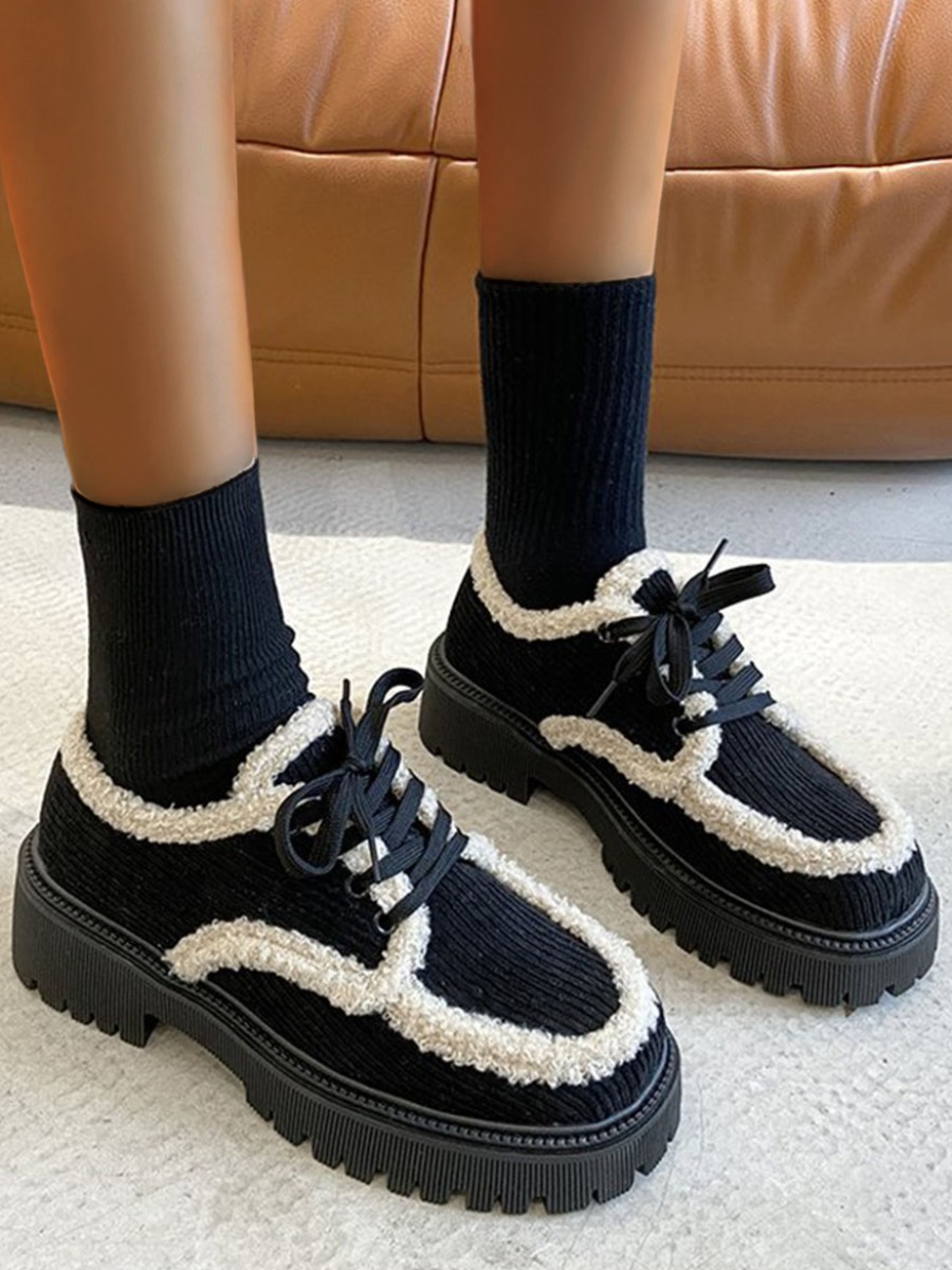 

LW Plush Patchwork Daily Platform Shoes, Black