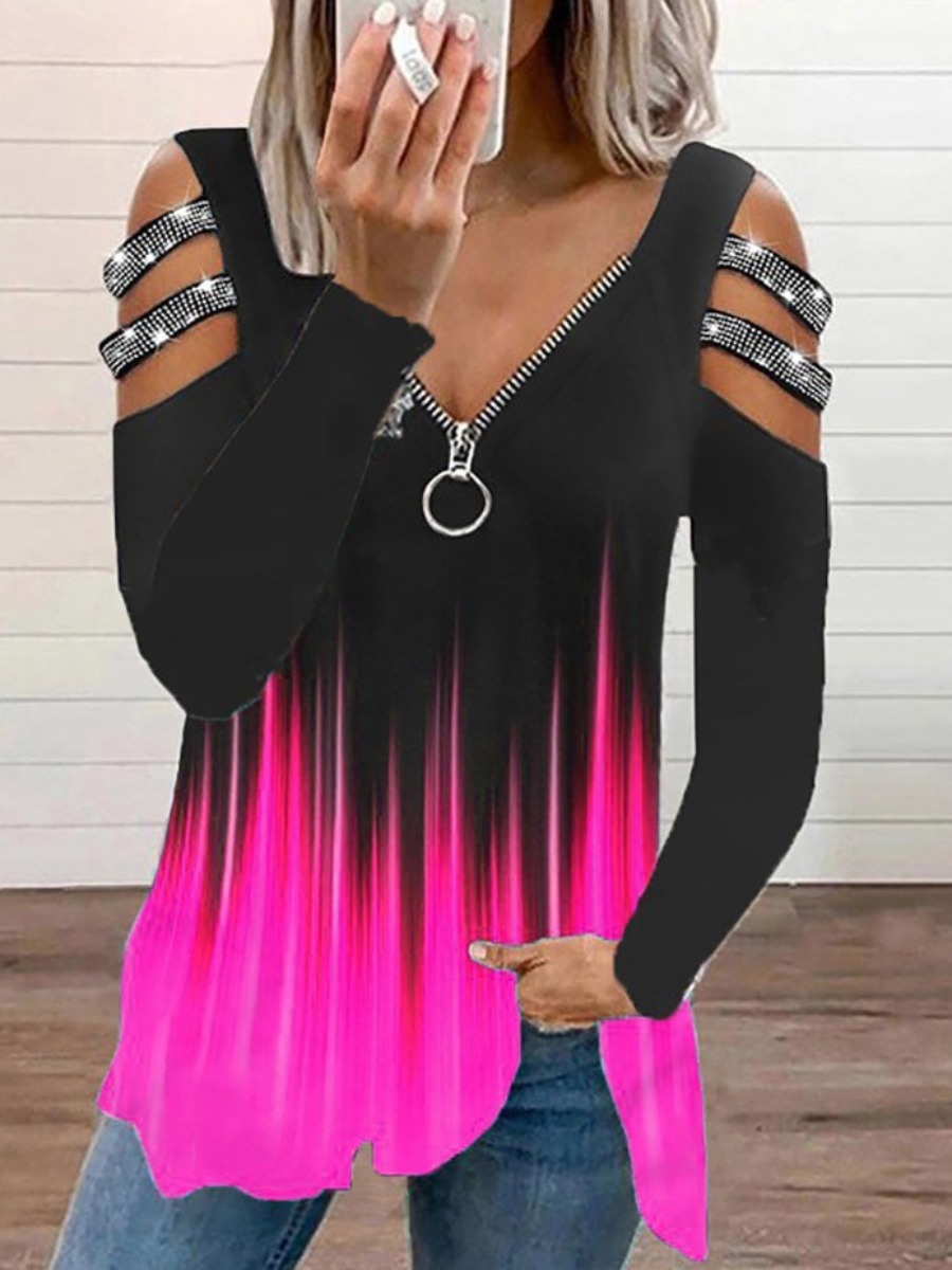 

LW Gradient Sequined Cut Out Blouse, Rose red