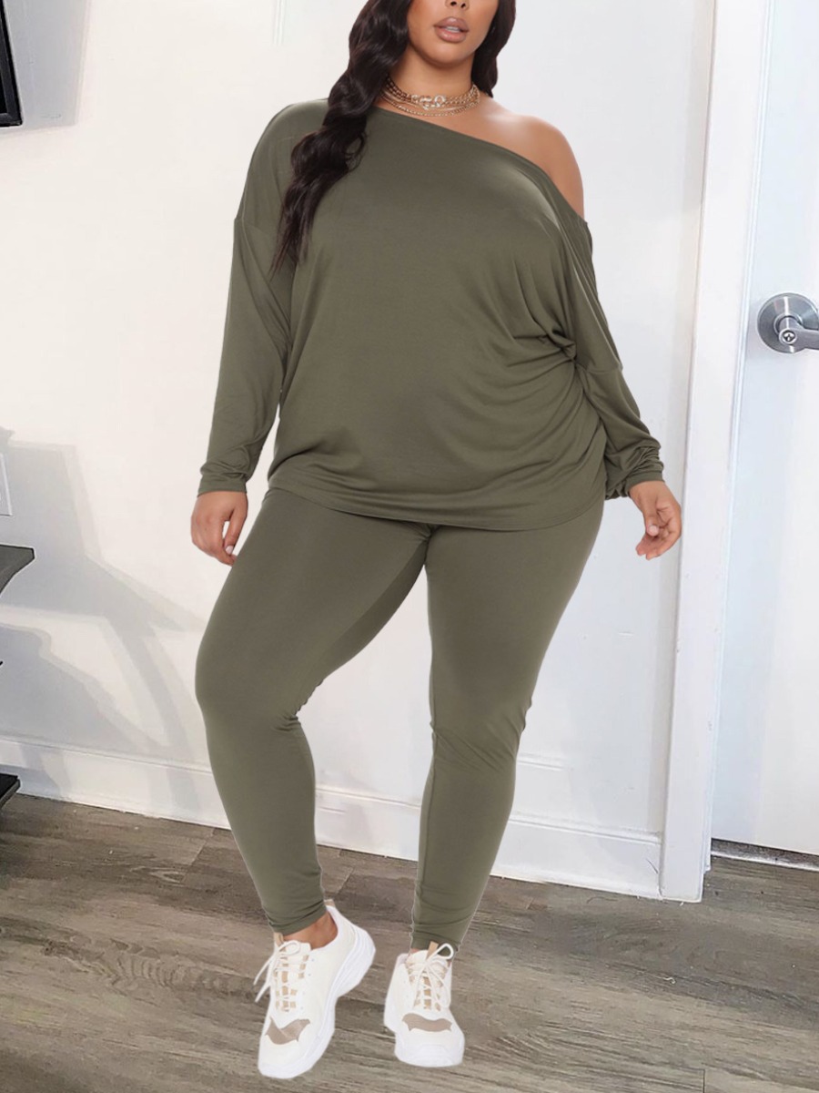 

LW Twist Ruched Basic Skinny Pants Set (Two Way Wear), Army green