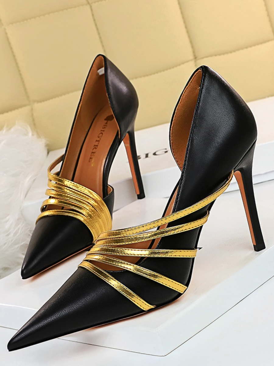 

LW Striped Patchwork Pumps, Black
