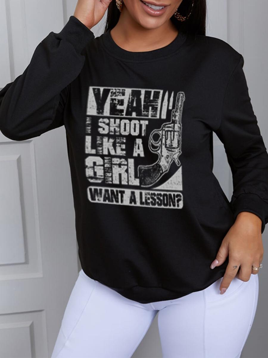 

LW Letter Print Pullover Sweatshirt, Black