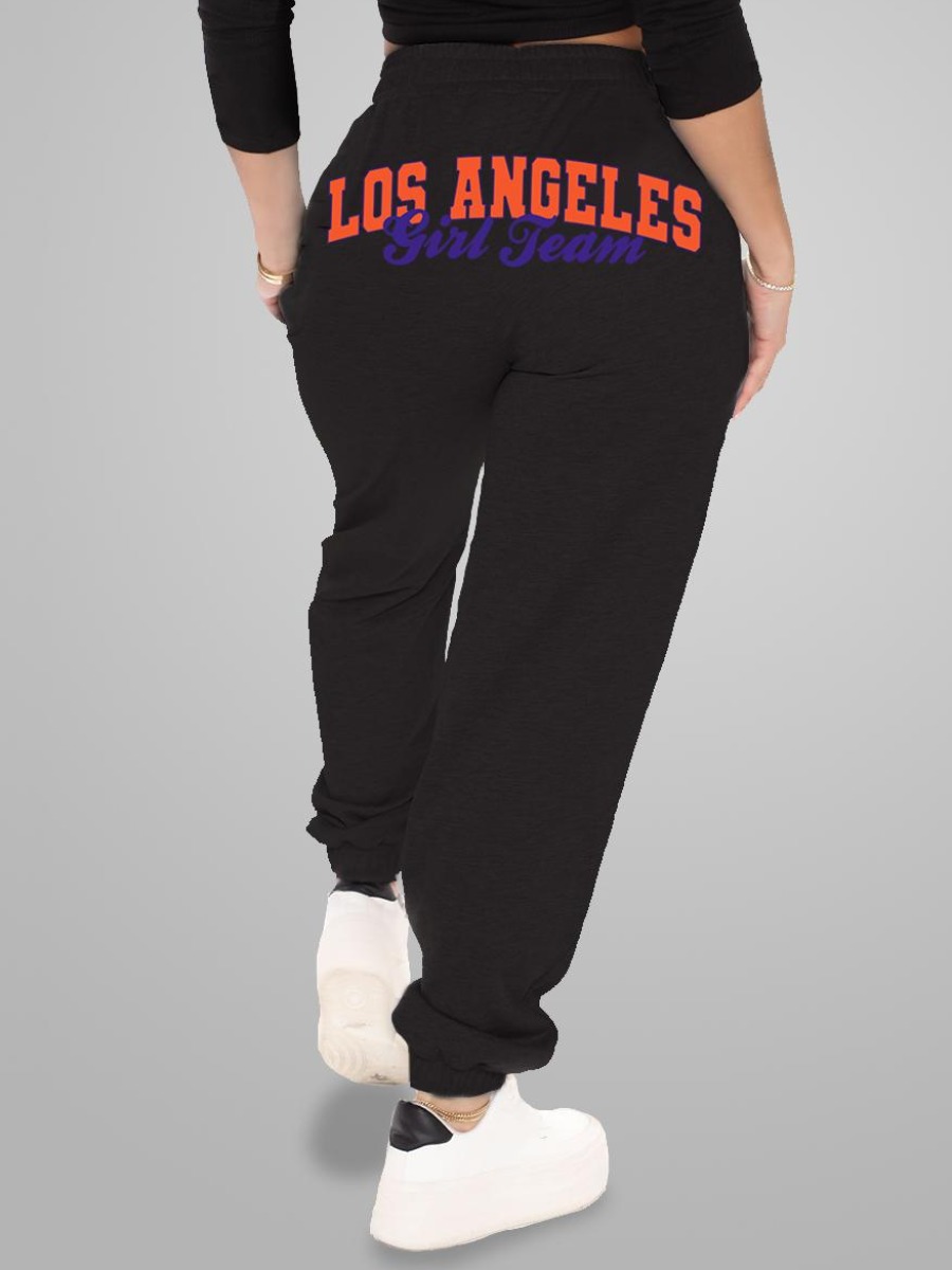 

LW High Waist Letter Print Loose Sweatpants, Black