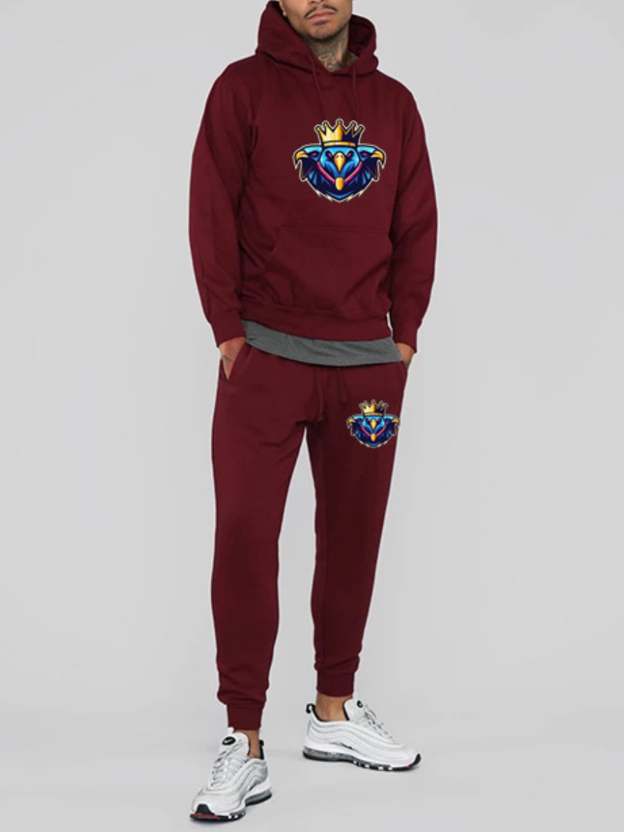 LW Men Crown Print Drawstring Tracksuit Set