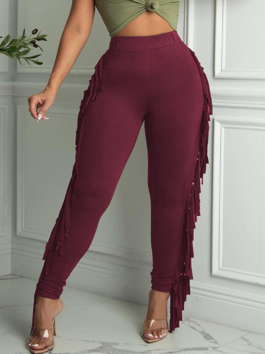 

LW Tassel Design Skinny Pants, Wine red