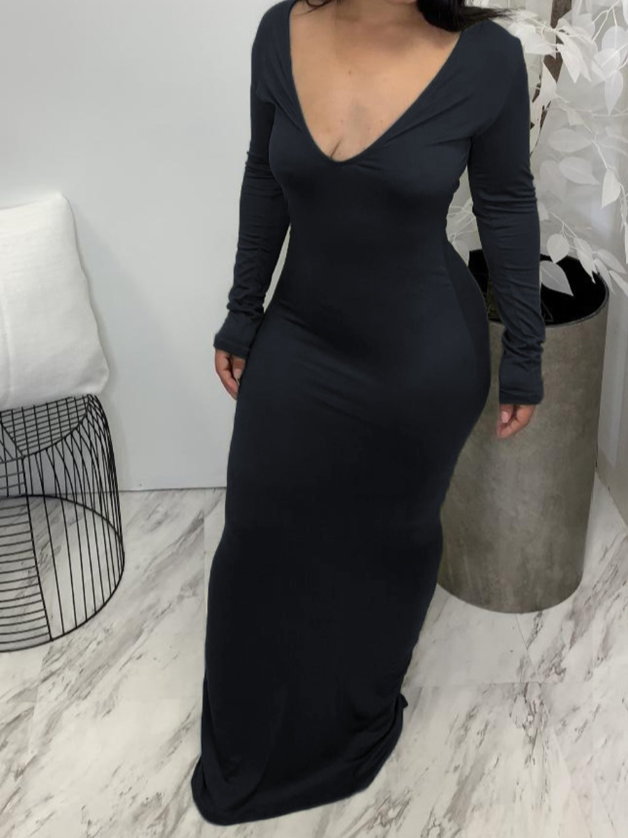 LW SXY V Neck Bodycon Dress, Black