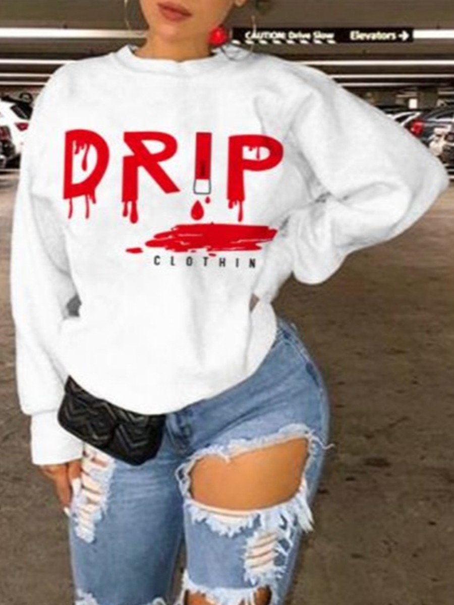 

LW Plus Size Letter Print Pullover Sweatshirt, White