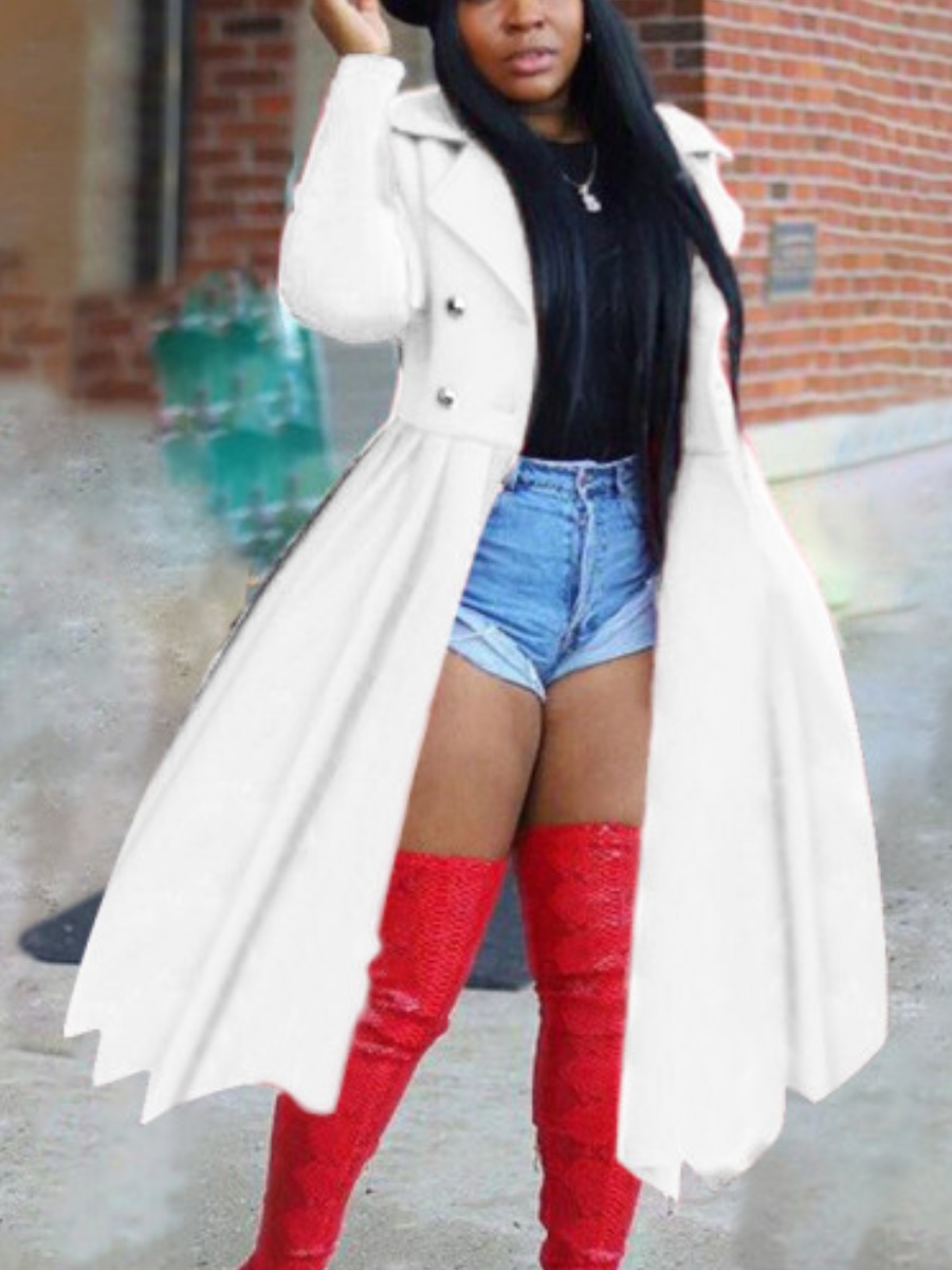 

LW Polyester Cardigan Solid Loose Trench Coats, White