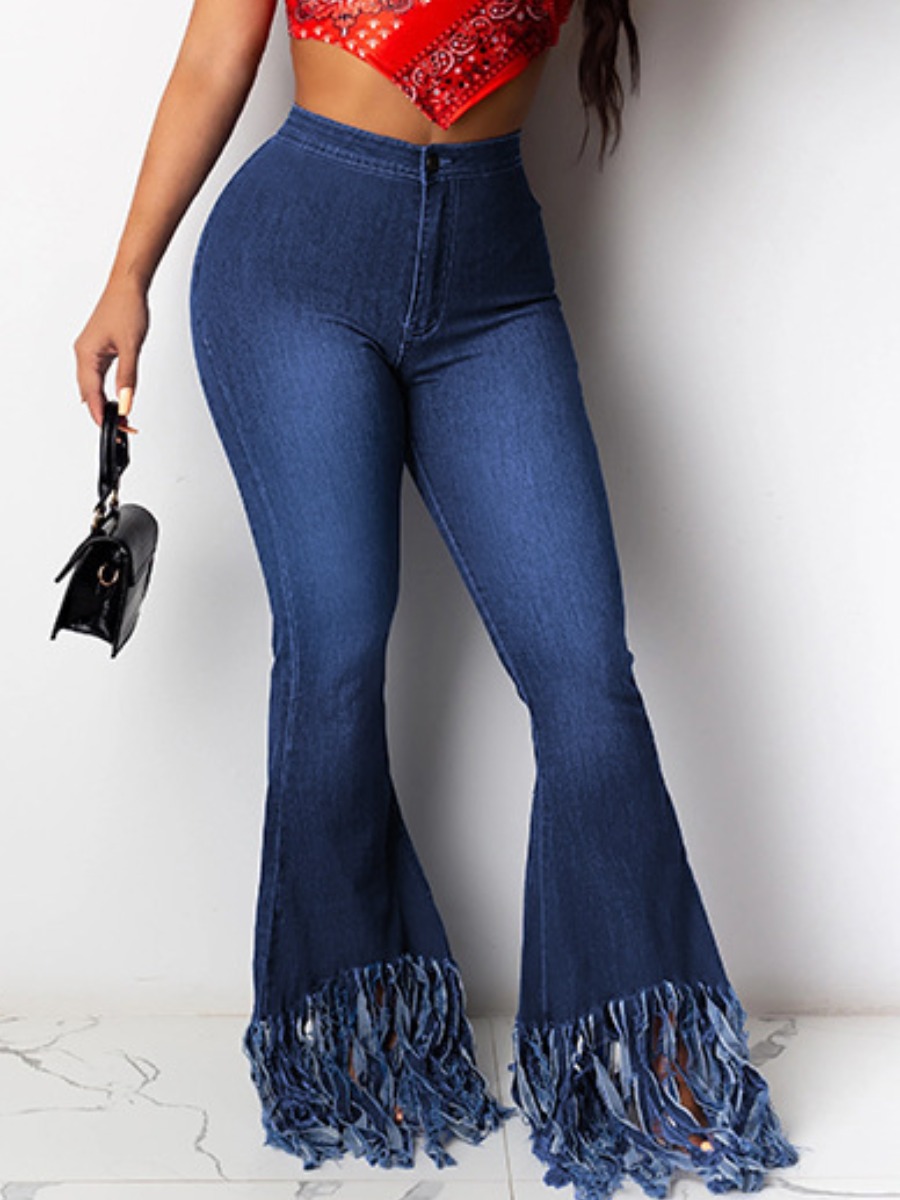 

LW Flared Tassel Design Jeans, Deep blue